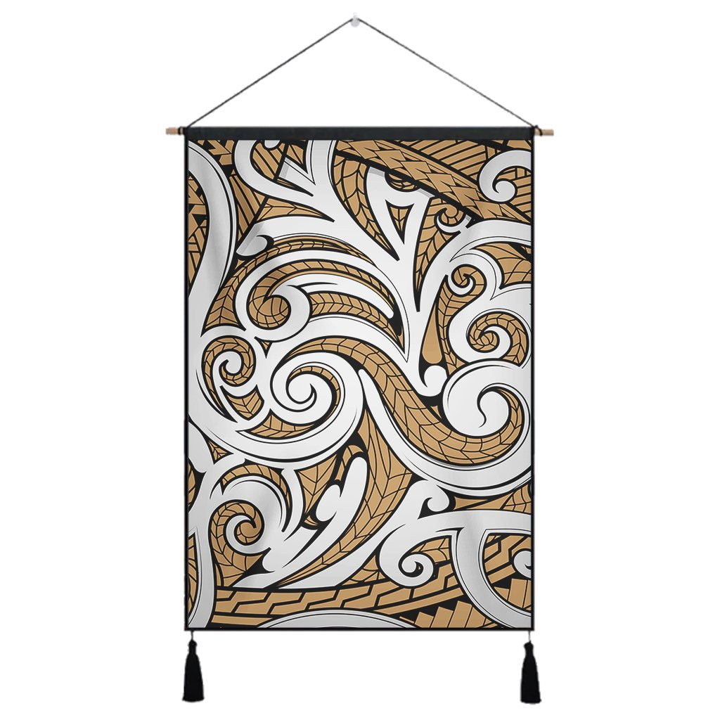 Polynesian Maori Ethnic Ornament Gold Hanging Poster - AH Hanging Poster 43 x 65 cm Cotton And Linen - Polynesian Pride