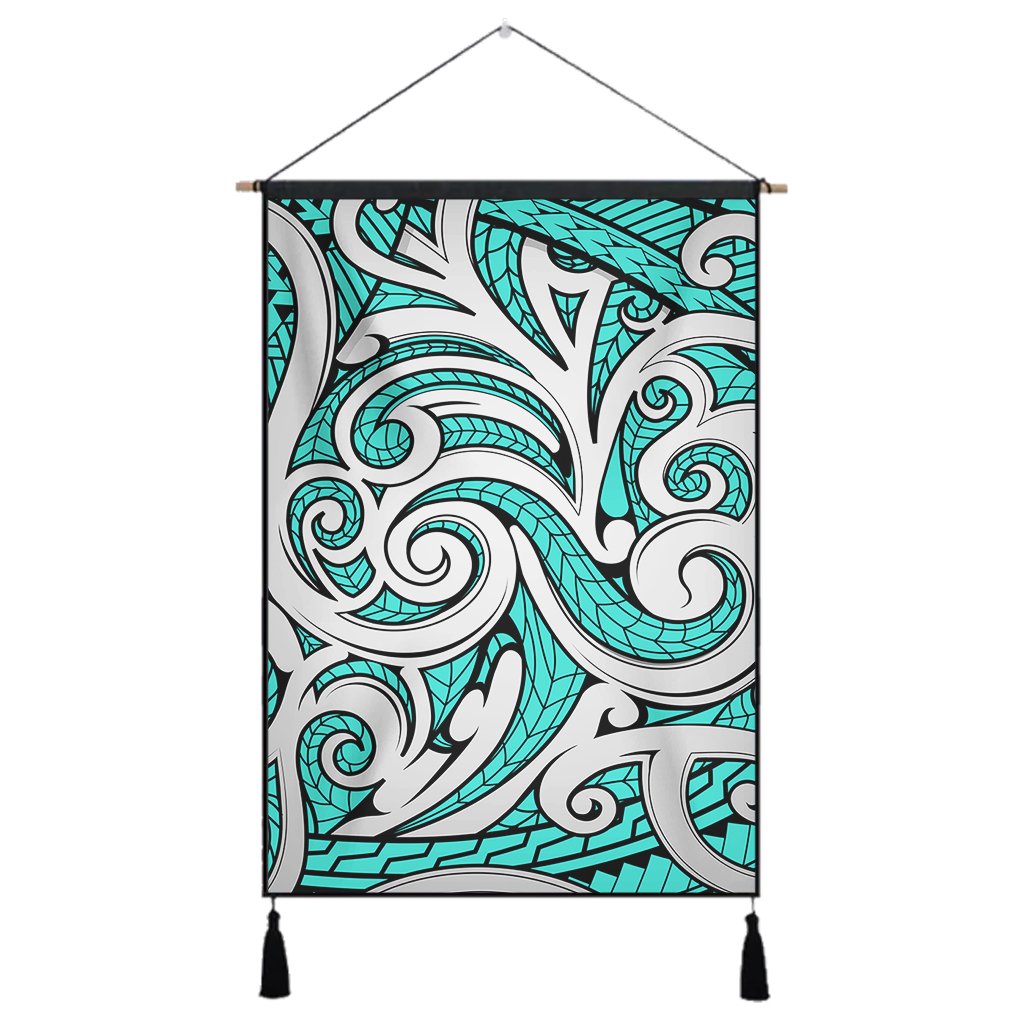 Polynesian Maori Ethnic Ornament Turquoise Hanging Poster - AH Hanging Poster 43 x 65 cm Cotton And Linen - Polynesian Pride