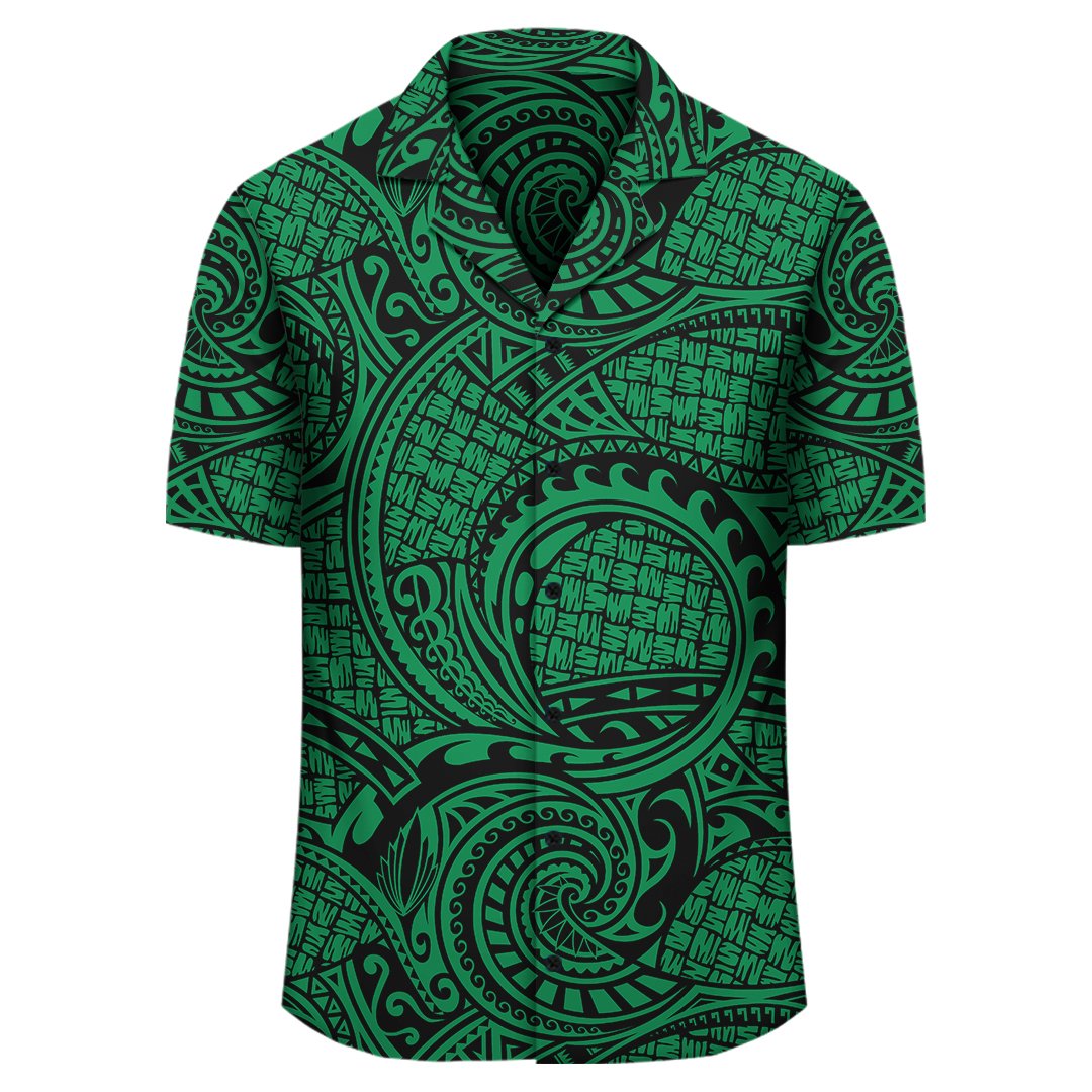 Polynesian Maori Lauhala Green Hawaiian Shirt - Polynesian Pride