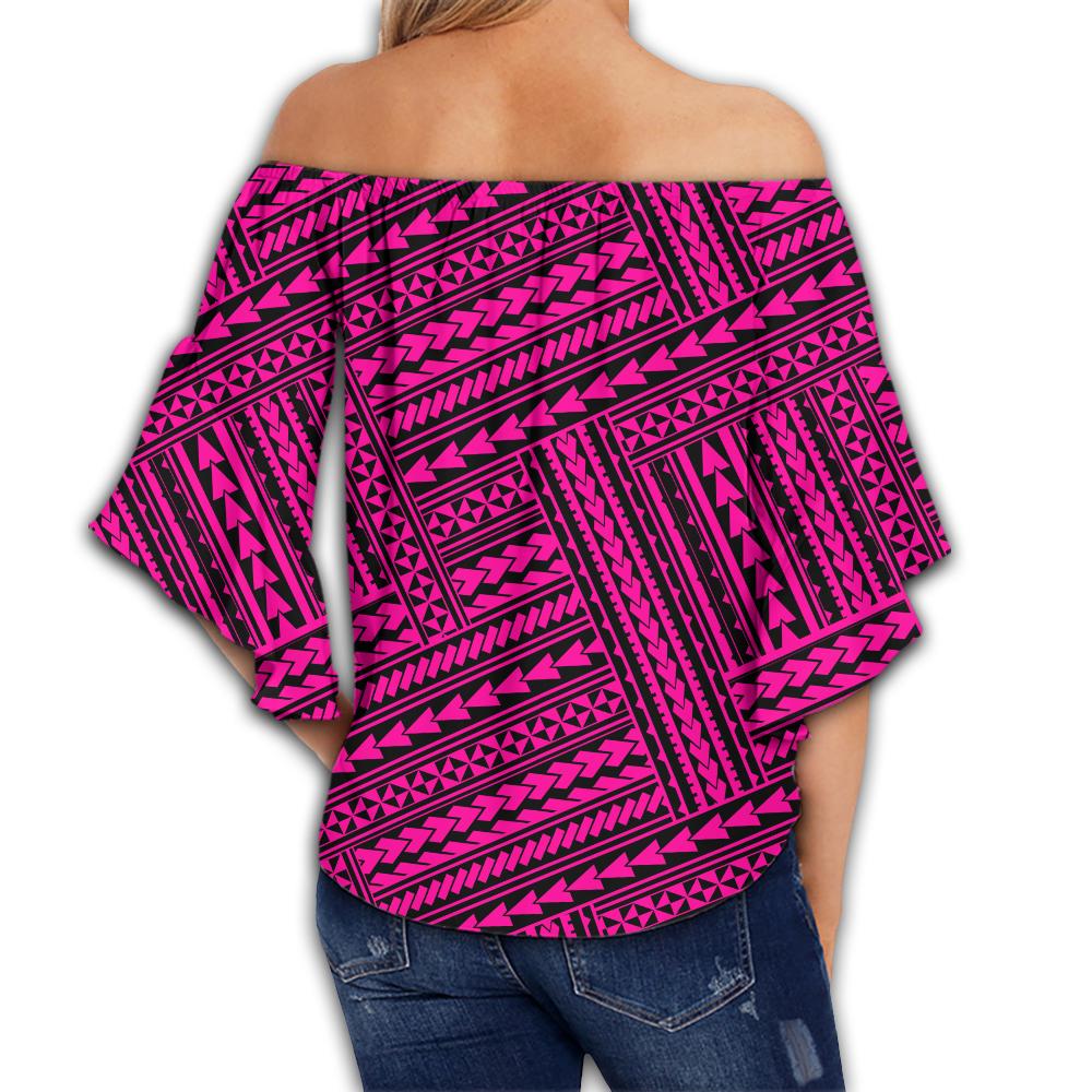 Polynesian Nation Pink Hawaii Women's Off Shoulder Wrap Waist Top - Polynesian Pride