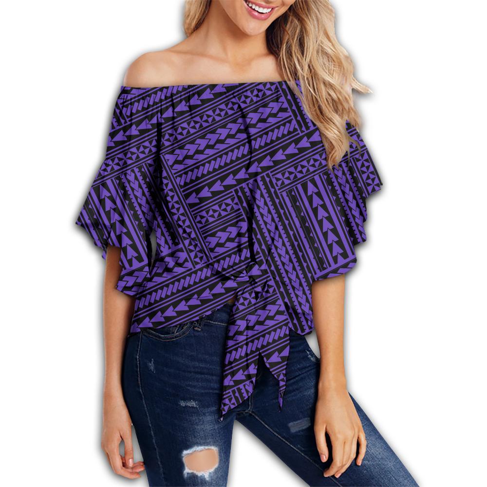 Polynesian Nation Violet Hawaii Women's Off Shoulder Wrap Waist Top Violet Female - Polynesian Pride