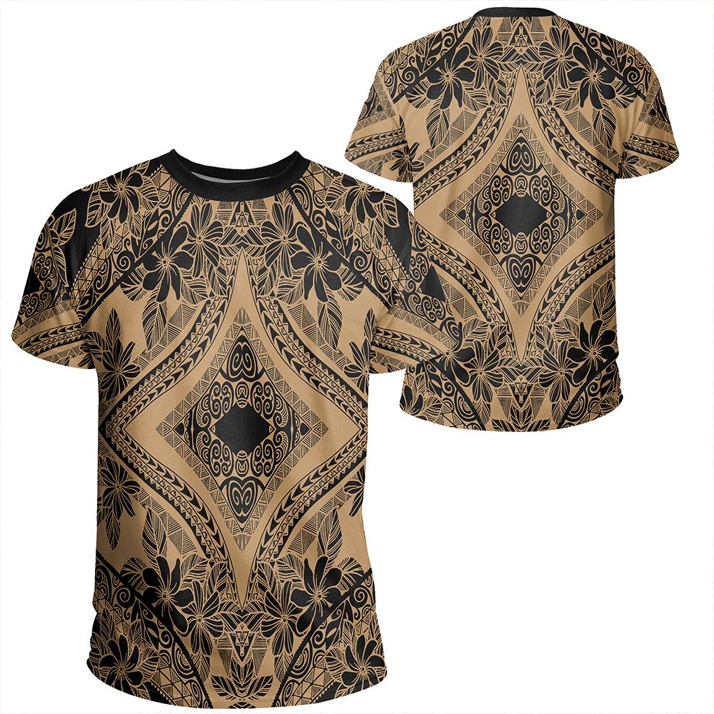 Polynesian Plumeria Mix Gold Black T Shirt Unisex Polyester - Polynesian Pride