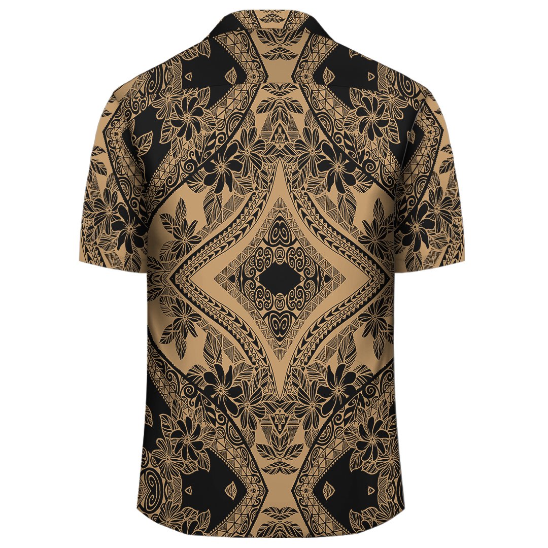 Polynesian Plumeria Mix Gold Black Hawaiian Shirt - Polynesian Pride