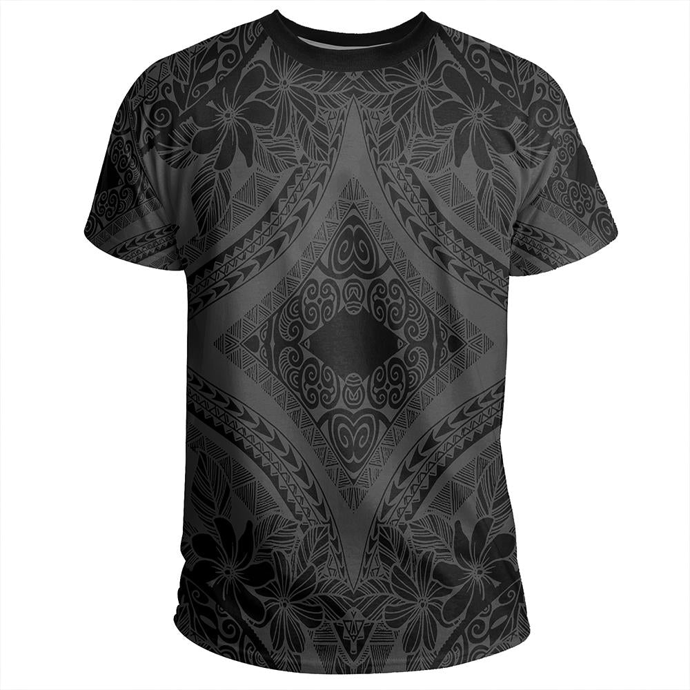 Polynesian Plumeria Mix Gray Black T Shirt - Polynesian Pride