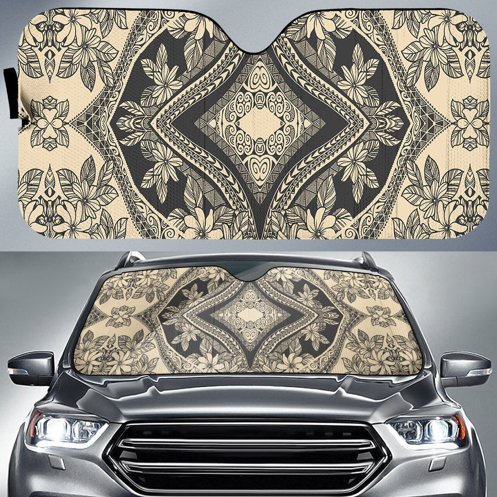 Polynesian Plumeria Mix Car Sun Shade Auto Sun Shade Universal Fit Gray - Polynesian Pride