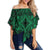 Polynesian Plumeria Mix Green Black Hawaii Women's Off Shoulder Wrap Waist Top Green Female - Polynesian Pride