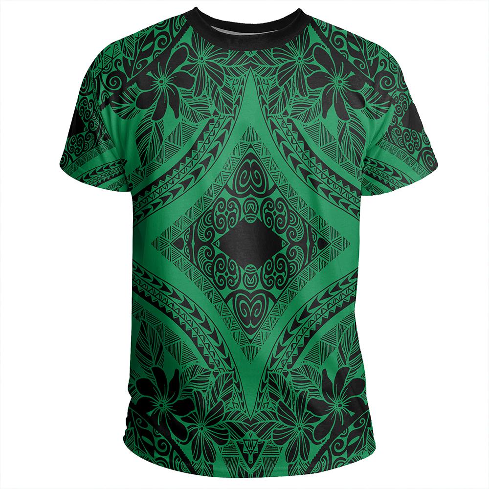 Polynesian Plumeria Mix Green Black T Shirt - Polynesian Pride
