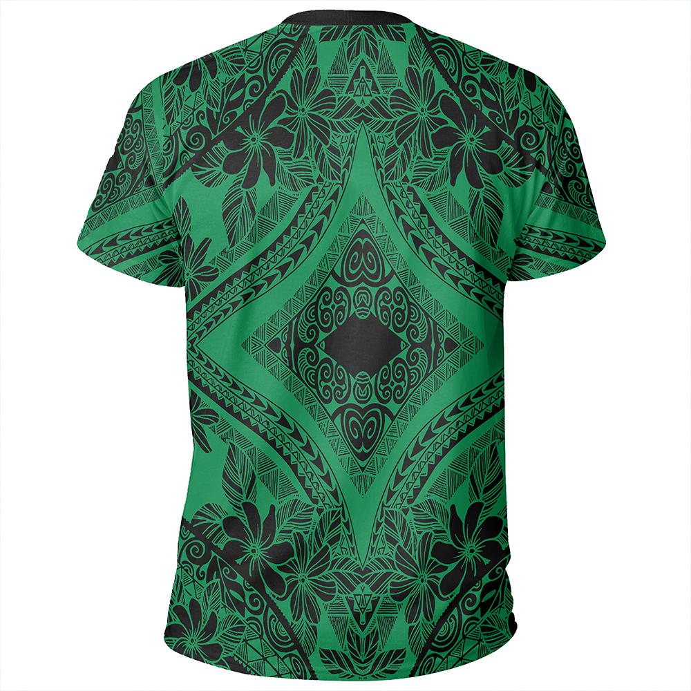 Polynesian Plumeria Mix Green Black T Shirt - Polynesian Pride