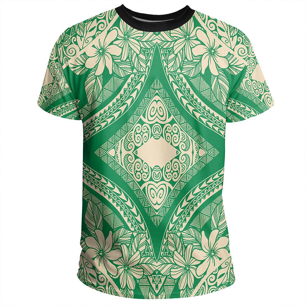 Polynesian Plumeria Mix Green T Shirt - Polynesian Pride