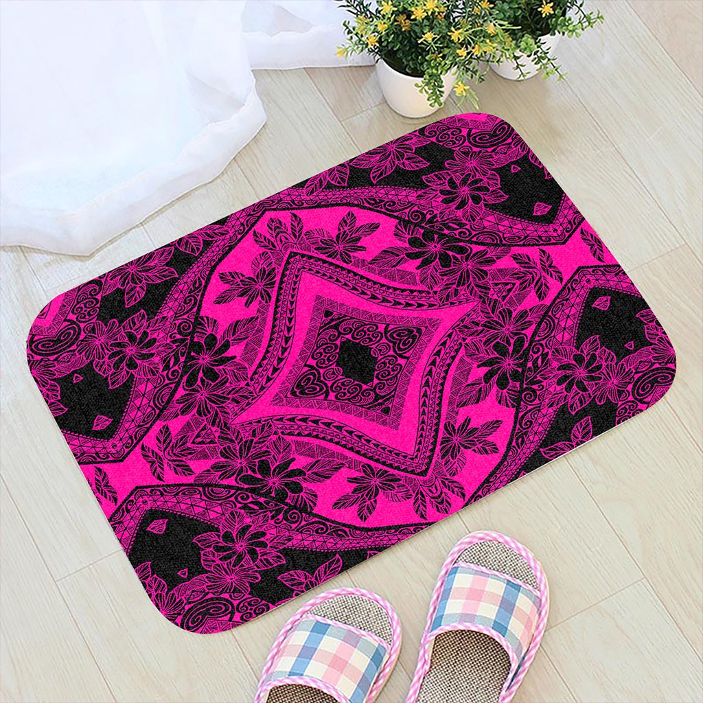 Polynesian Plumeria Mix Pink Black Hawaii Door Mat Door Mat Pink - Polynesian Pride