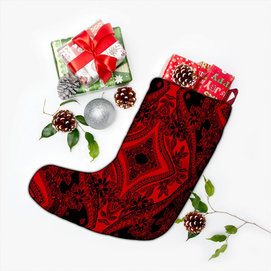 Polynesian Plumeria Mix Red Black Christmas Stocking - Polynesian Pride