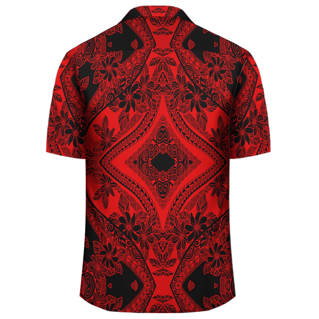 Polynesian Plumeria Mix Red Black Hawaiian Shirt - Polynesian Pride