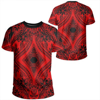 Polynesian Plumeria Mix Red Black T Shirt Unisex Polyester - Polynesian Pride