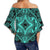 Polynesian Plumeria Mix Turquoise Black Hawaii Women's Off Shoulder Wrap Waist Top - Polynesian Pride