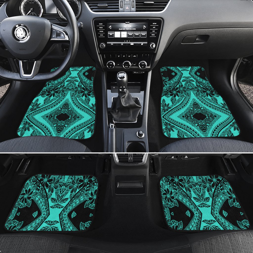 Polynesian Plumeria Mix Turquoise Black Hawaii Car Floor Mats Turquoise One Size - Polynesian Pride