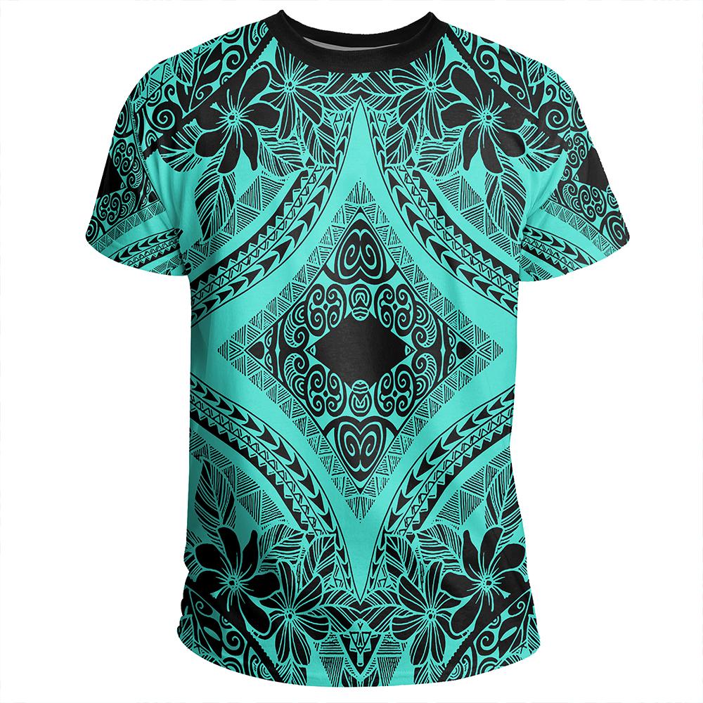 Polynesian Plumeria Mix Turquoise Black T Shirt - Polynesian Pride