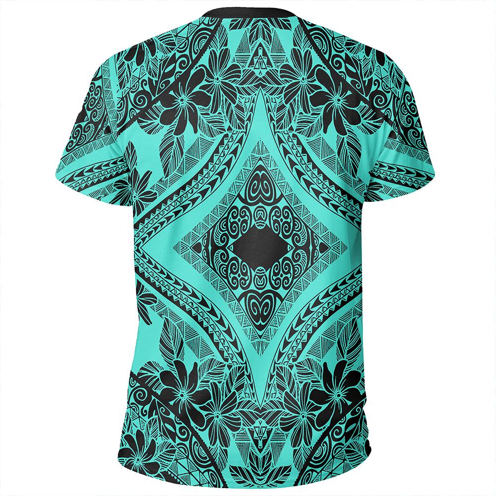 Polynesian Plumeria Mix Turquoise Black T Shirt - Polynesian Pride
