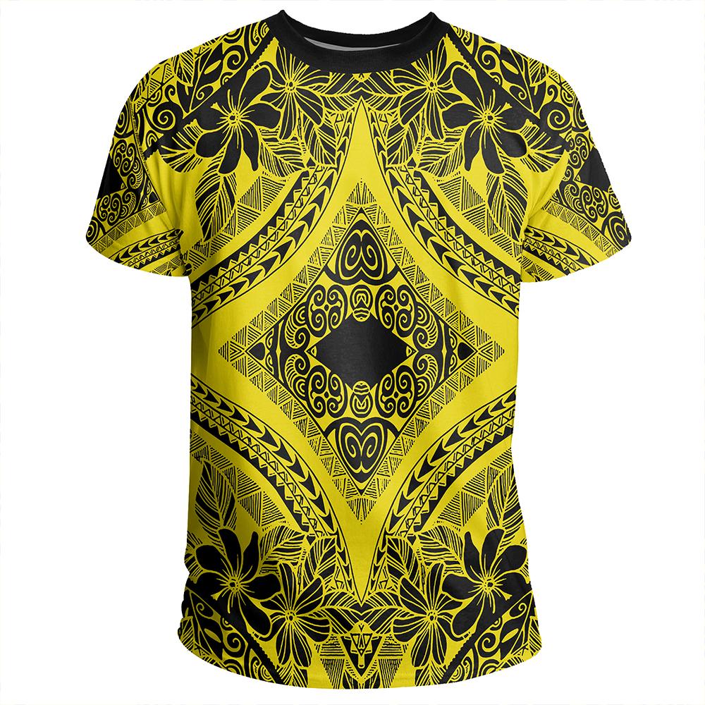 Polynesian Plumeria Mix Yellow Black T Shirt - Polynesian Pride