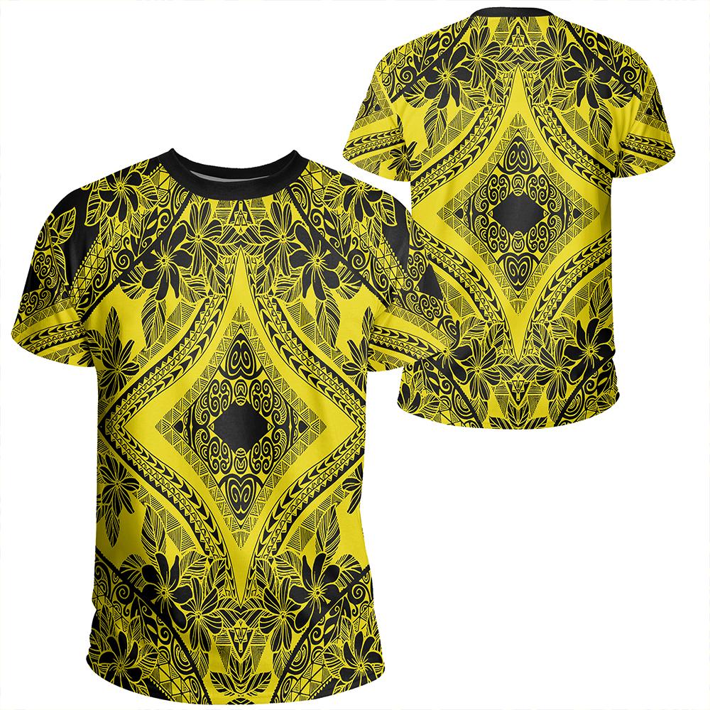 Polynesian Plumeria Mix Yellow Black T Shirt Unisex Polyester - Polynesian Pride