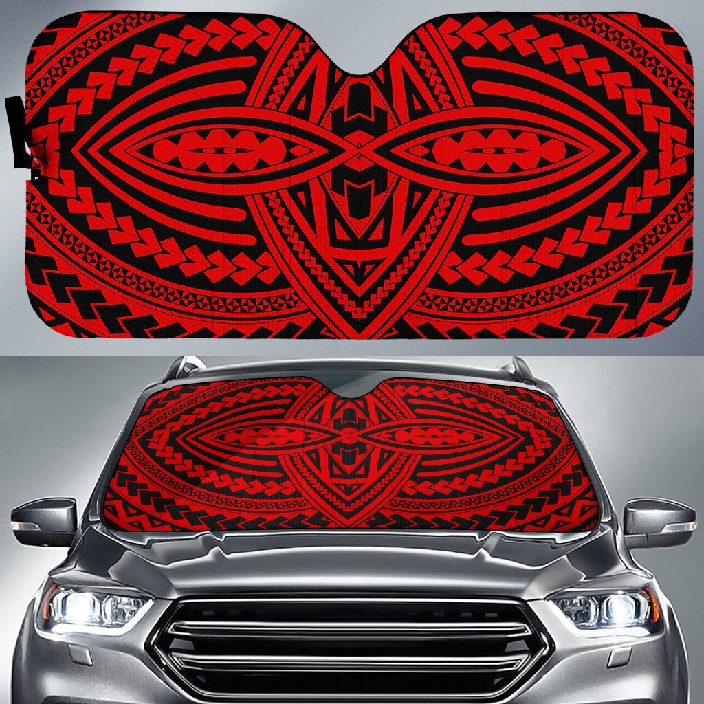 Polynesian Seamless Car Sun Shade Auto Sun Shade Universal Fit Red - Polynesian Pride