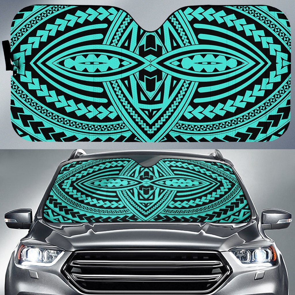 Polynesian Seamless Car Sun Shade Auto Sun Shade Universal Fit Turquoise - Polynesian Pride