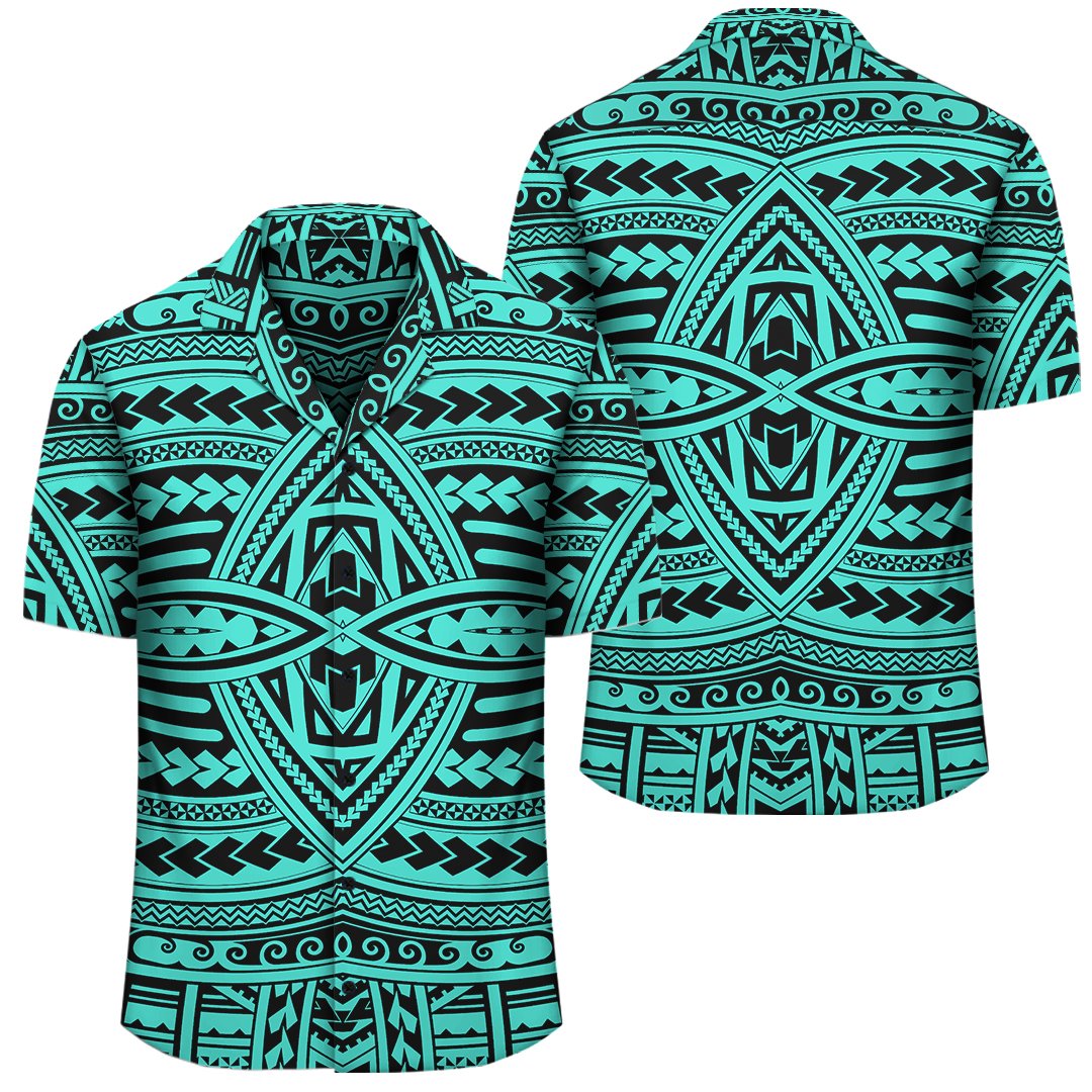 Polynesian Seamless Turquoise Hawaiian Shirt Unisex Black - Polynesian Pride