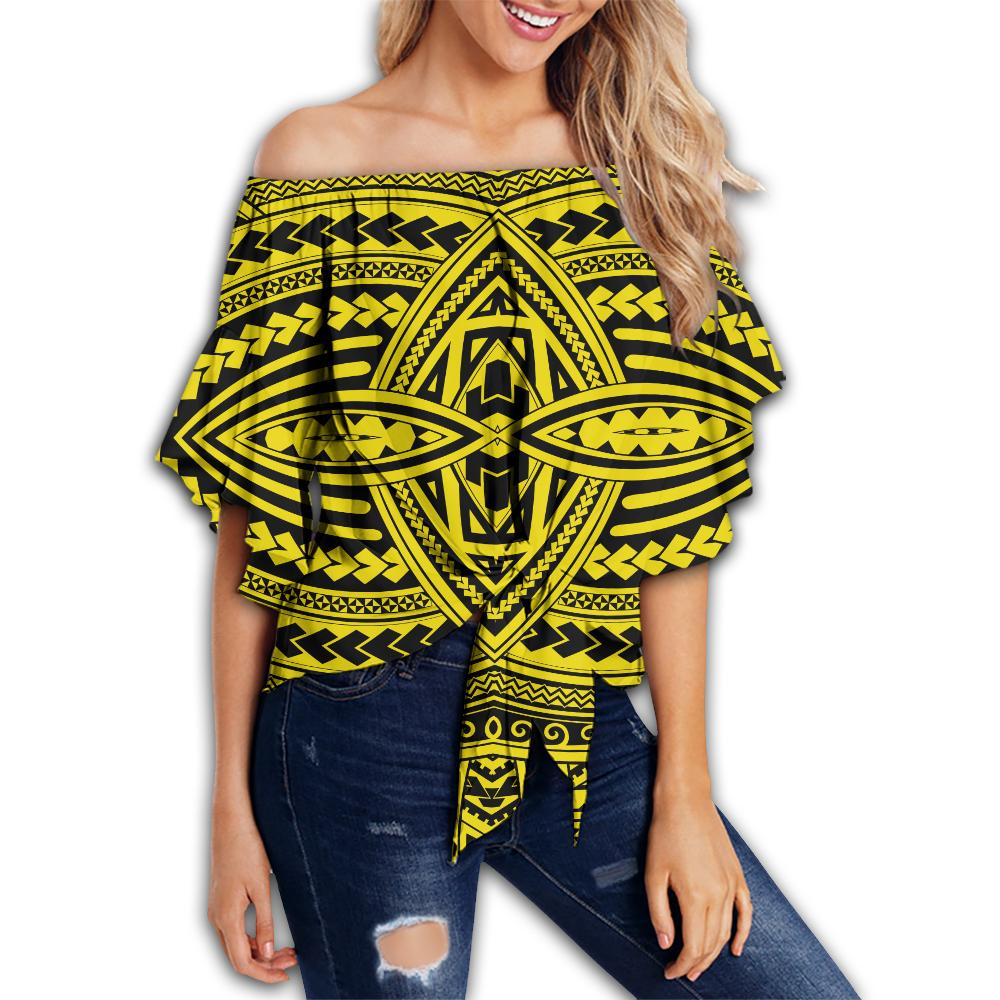 Polynesian Seamless yellow Hawaii Women's Off Shoulder Wrap Waist Top Yellow Female - Polynesian Pride