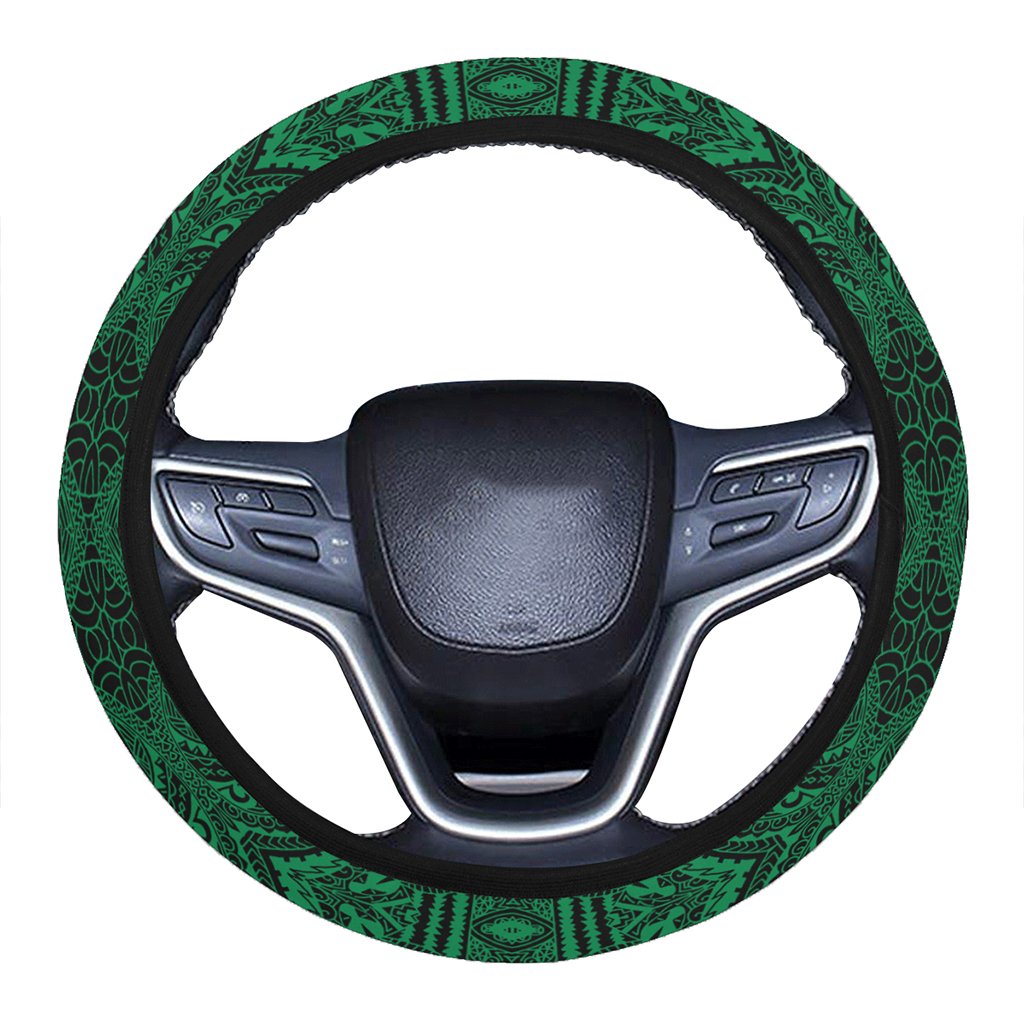 Polynesian Symmetry Green Hawaii Steering Wheel Cover with Elastic Edge One Size Green Steering Wheel Cover - Polynesian Pride