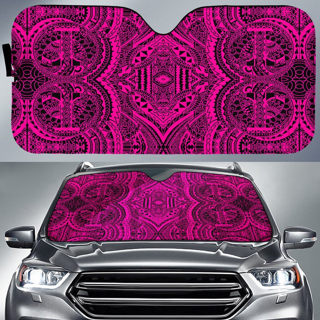 Polynesian Symmetry Car Sun Shade Auto Sun Shade Universal Fit Pink - Polynesian Pride