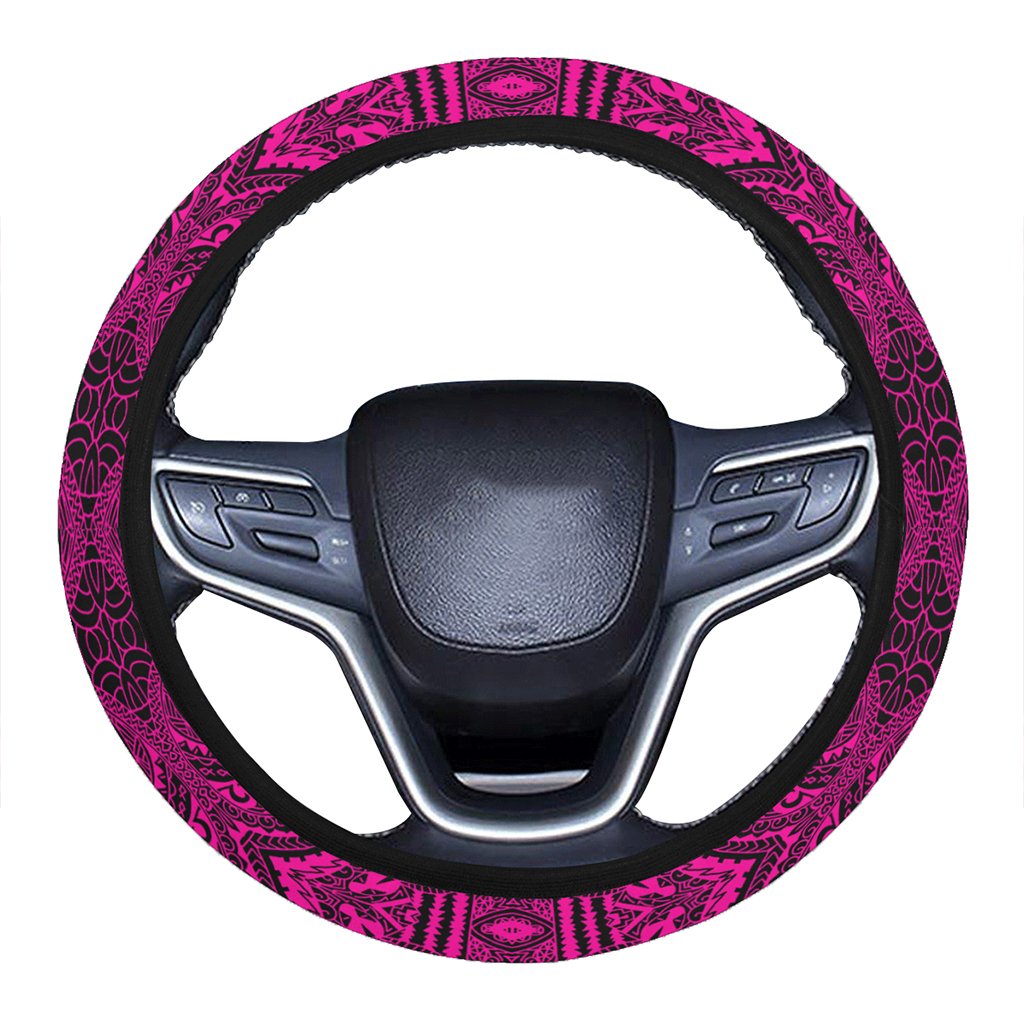 Polynesian Symmetry Pink Hawaii Steering Wheel Cover with Elastic Edge One Size Pink Steering Wheel Cover - Polynesian Pride