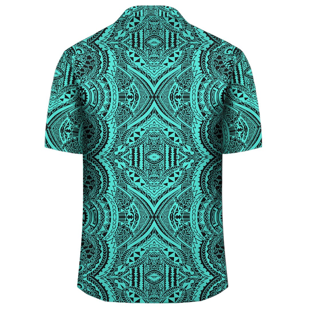 Polynesian Symmetry Turquoise Hawaiian Shirt - Polynesian Pride