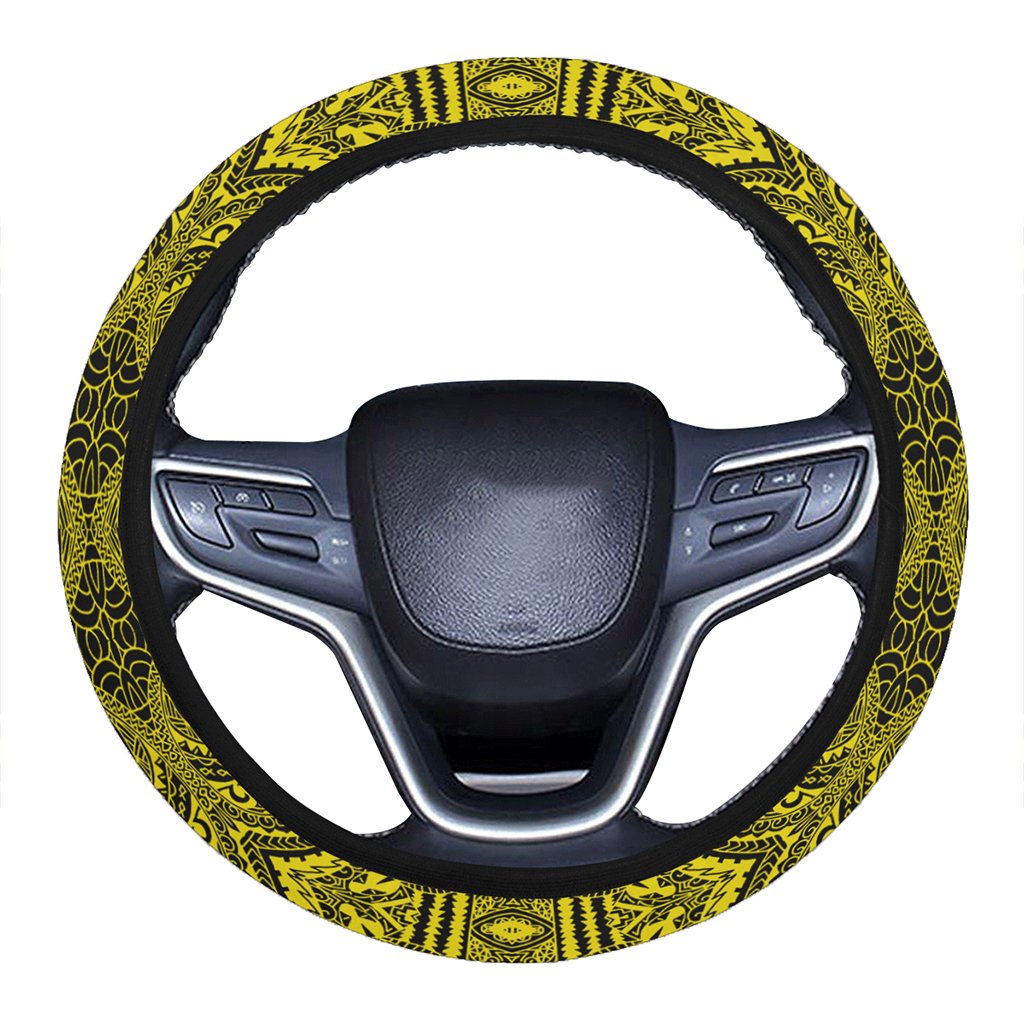 Polynesian Symmetry Yellow Hawaii Steering Wheel Cover with Elastic Edge One Size Yellow Steering Wheel Cover - Polynesian Pride