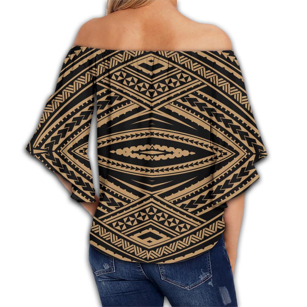 Polynesian Tatau Gold Hawaii Women's Off Shoulder Wrap Waist Top - Polynesian Pride