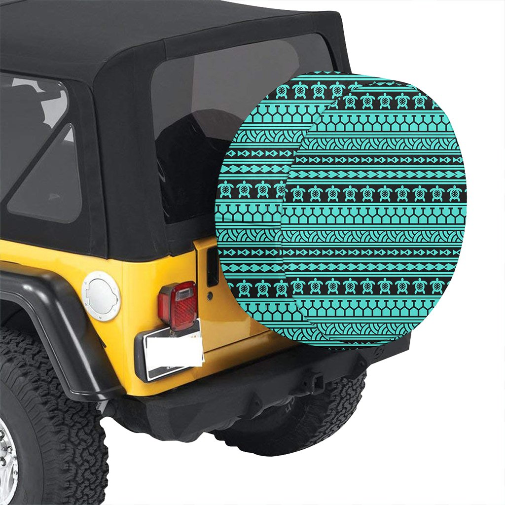 Polynesian Tattoo Tribal Turquoise Hawaii Spare Tire Cover - Polynesian Pride