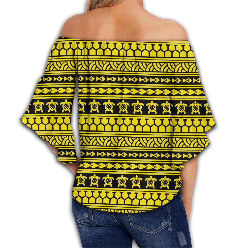 Polynesian Tattoo Tribal Yellow Hawaii Women's Off Shoulder Wrap Waist Top - Polynesian Pride