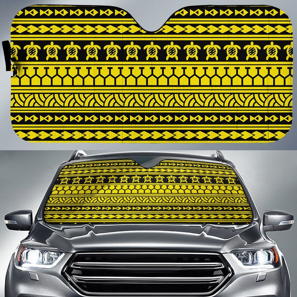 Polynesian Tattoo Tribal Car Sun Shade Auto Sun Shade Universal Fit Yellow - Polynesian Pride