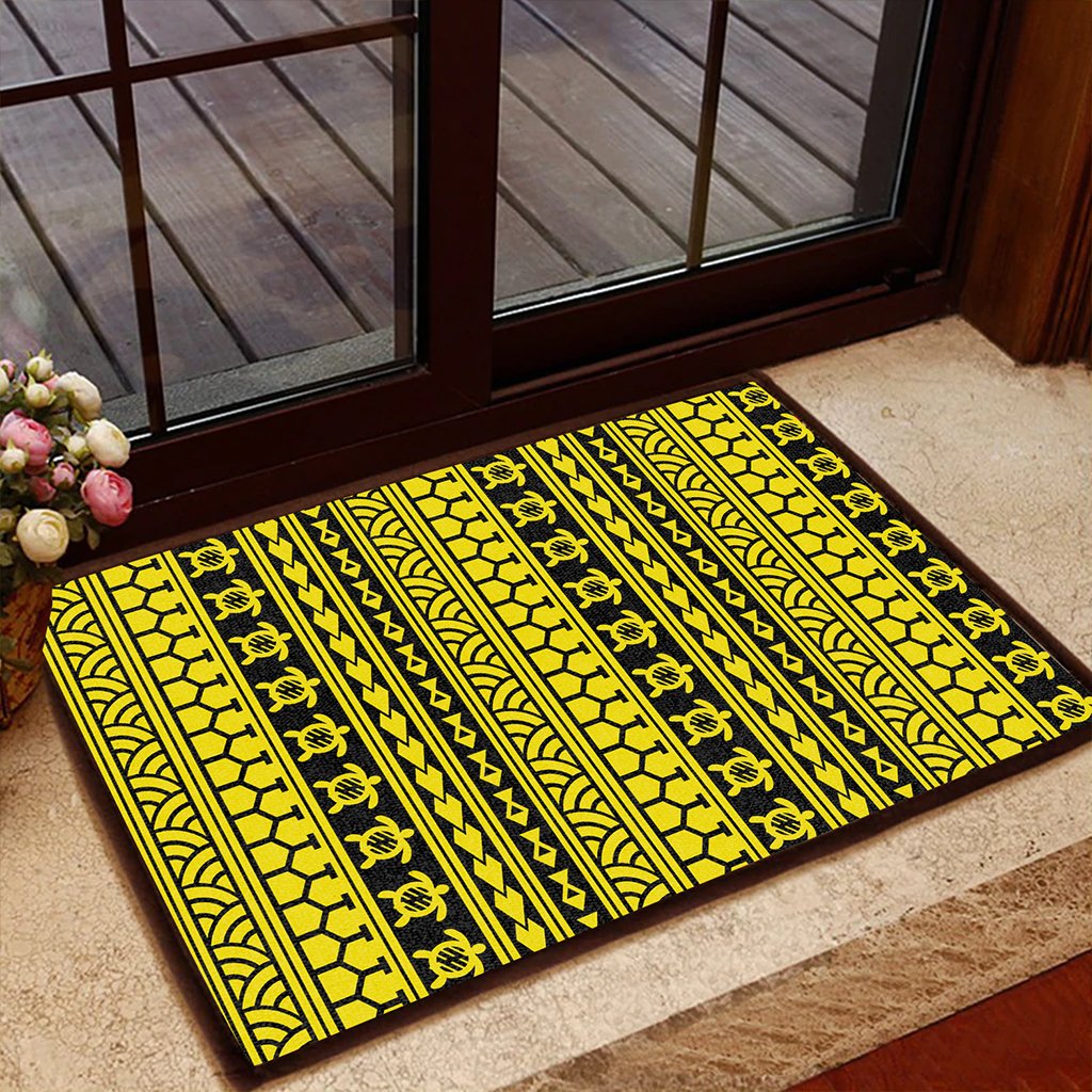 Polynesian Tattoo Tribal Yellow Hawaii Door Mat - Polynesian Pride