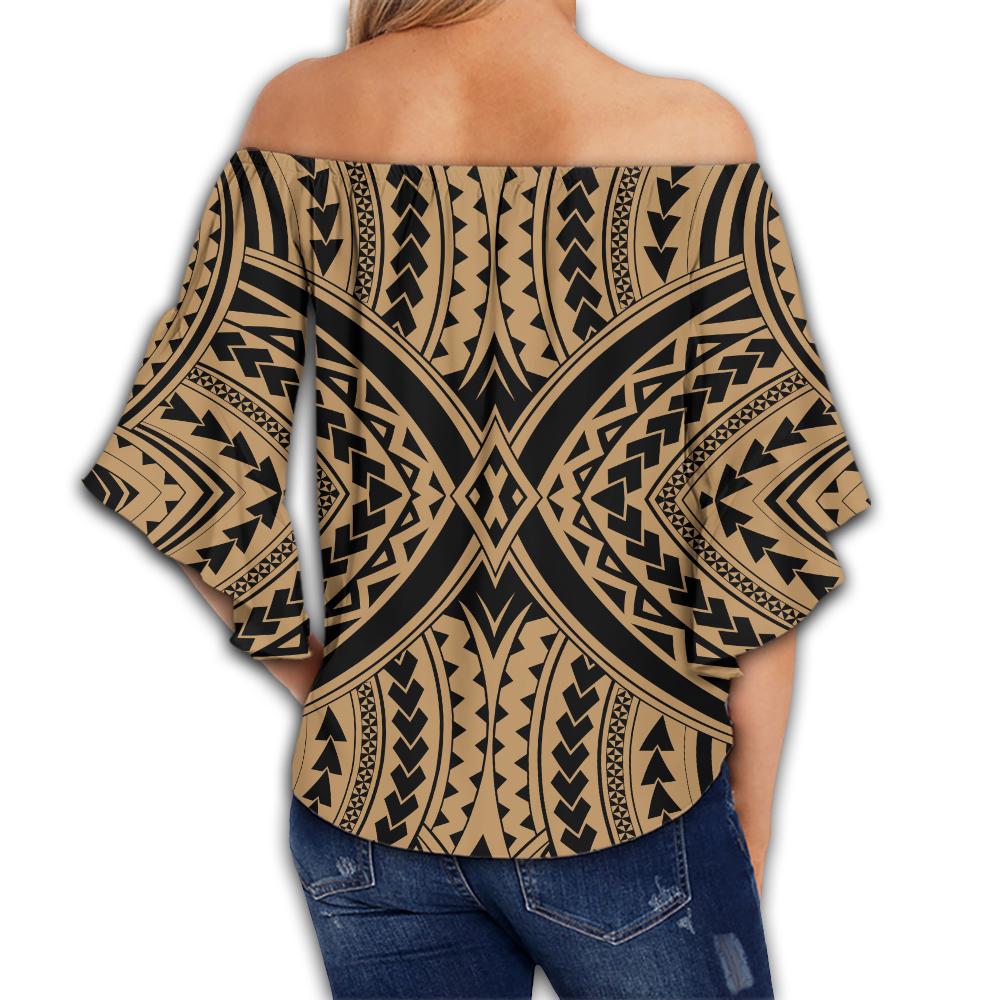 Polynesian Tradition Gold Hawaii Women's Off Shoulder Wrap Waist Top - Polynesian Pride
