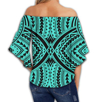 Polynesian Tradition Turquoise Hawaii Women's Off Shoulder Wrap Waist Top - Polynesian Pride