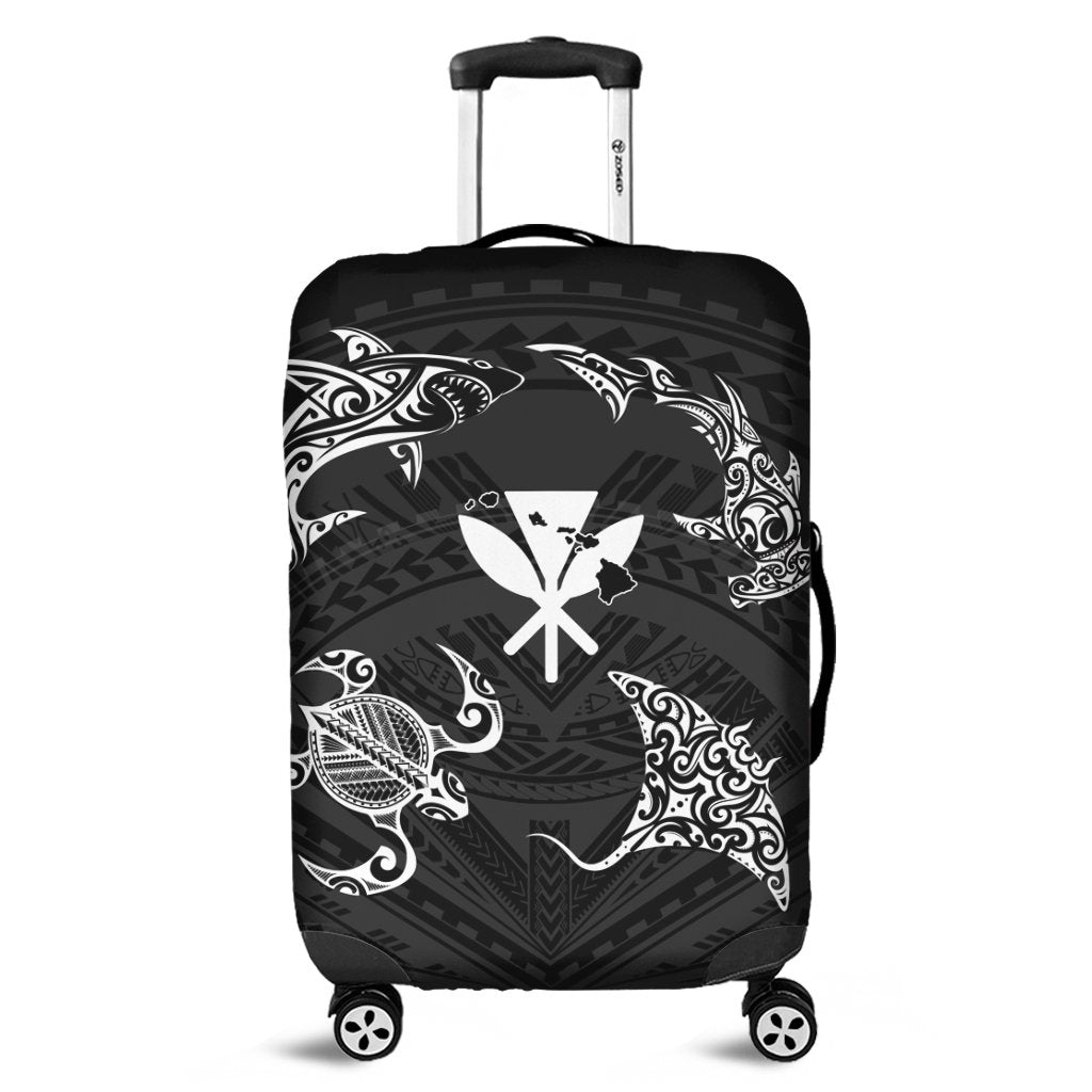 Polynesian Turtle Hammerhead Shark Ray Kanaka Hawaii Luggage Covers Circle - AH Black - Polynesian Pride