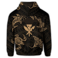 Polynesian Turtle Hammerhead Shark Ray Kanaka Hawaii Zip Hoodie Circle Gold - Polynesian Pride
