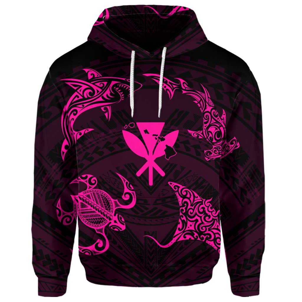 Custom Polynesian Turtle Hammerhead Shark Ray Kanaka Hawaii Hoodie Circle Pink - Polynesian Pride