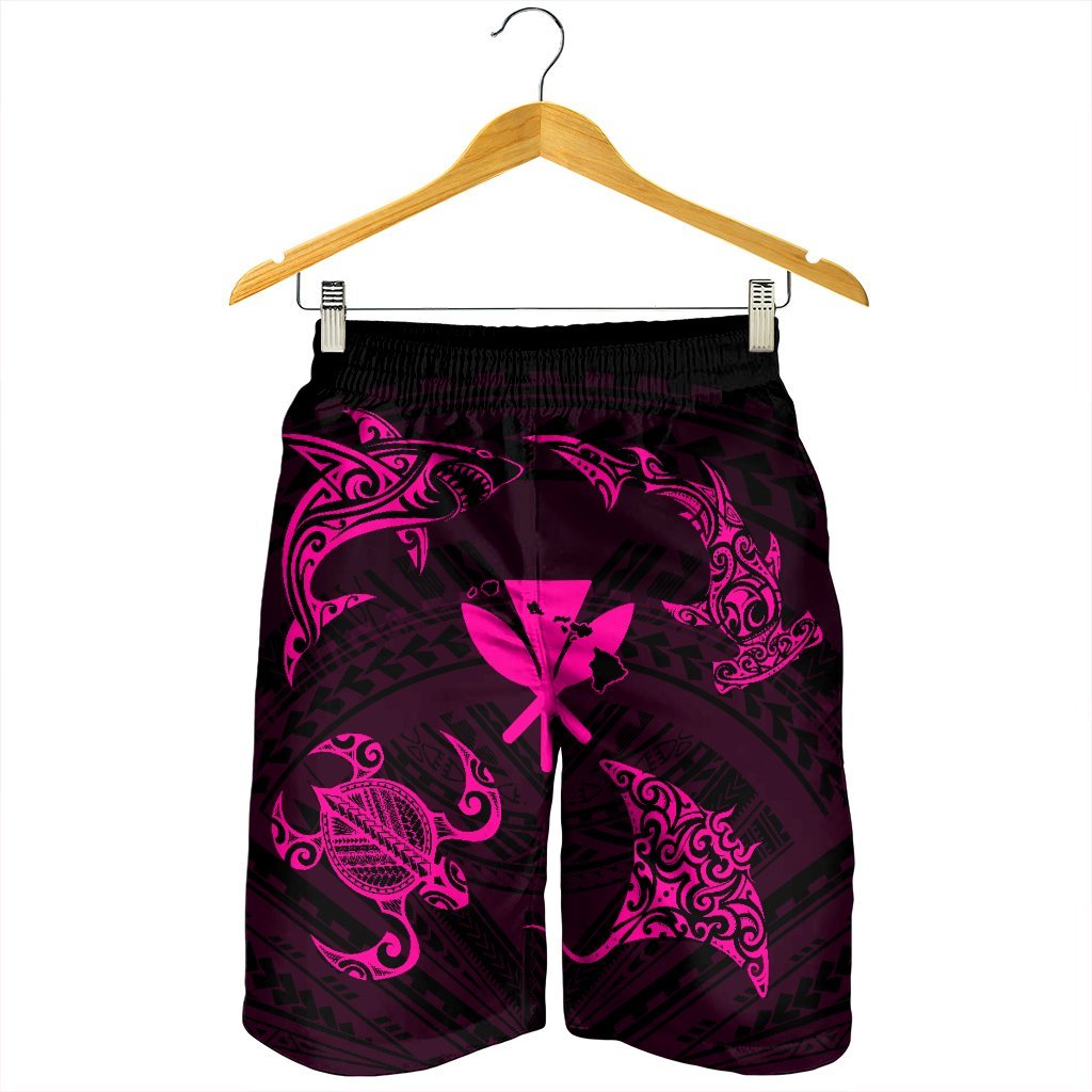 Polynesian Turtle Hammerhead Shark Ray Kanaka Hawaii Men's Shorts Circle Pink - AH - Polynesian Pride
