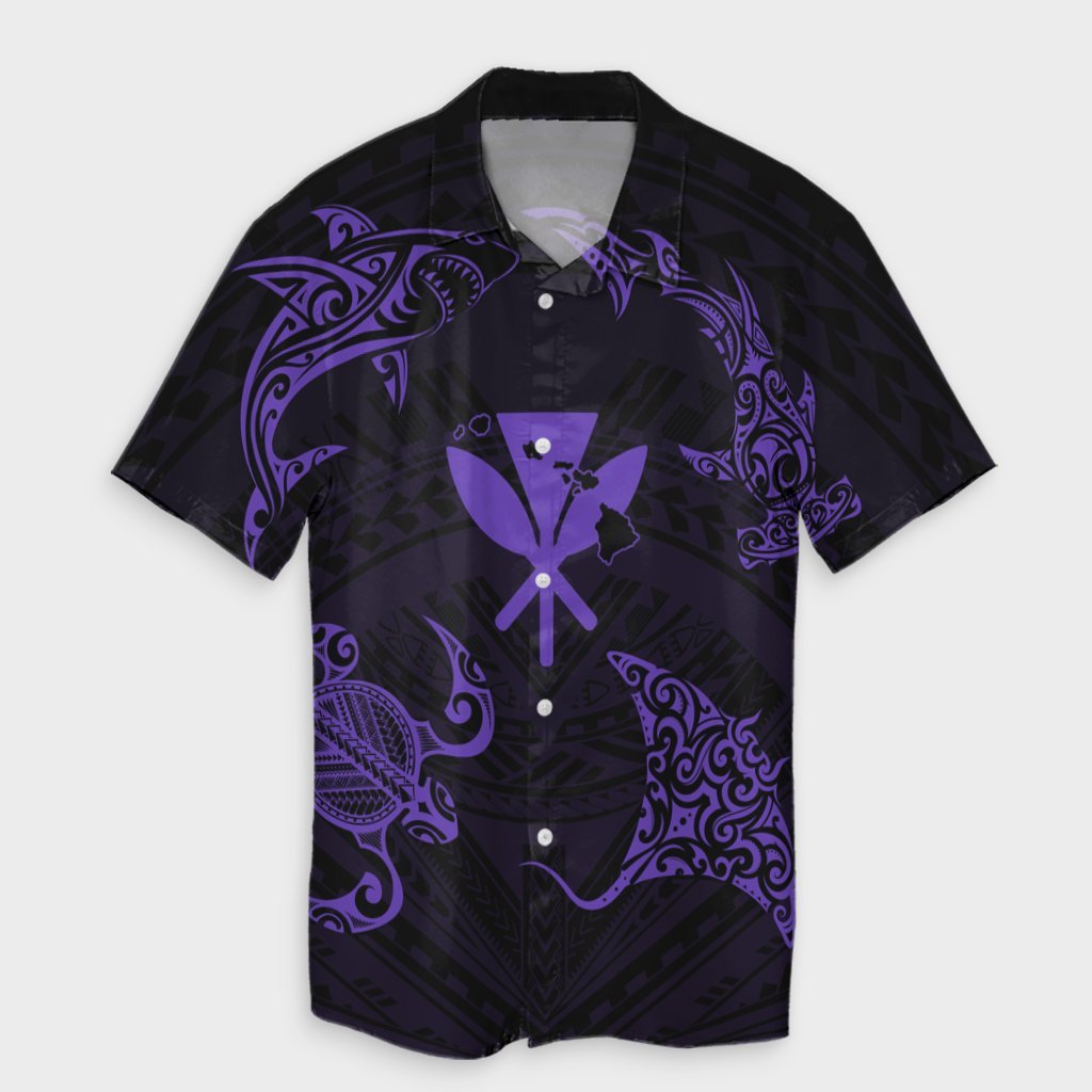 Polynesian Turtle Hammerhead Shark Ray Kanaka Hawaii Hawaiian Shirt Circle Purple - AH Unisex Black - Polynesian Pride