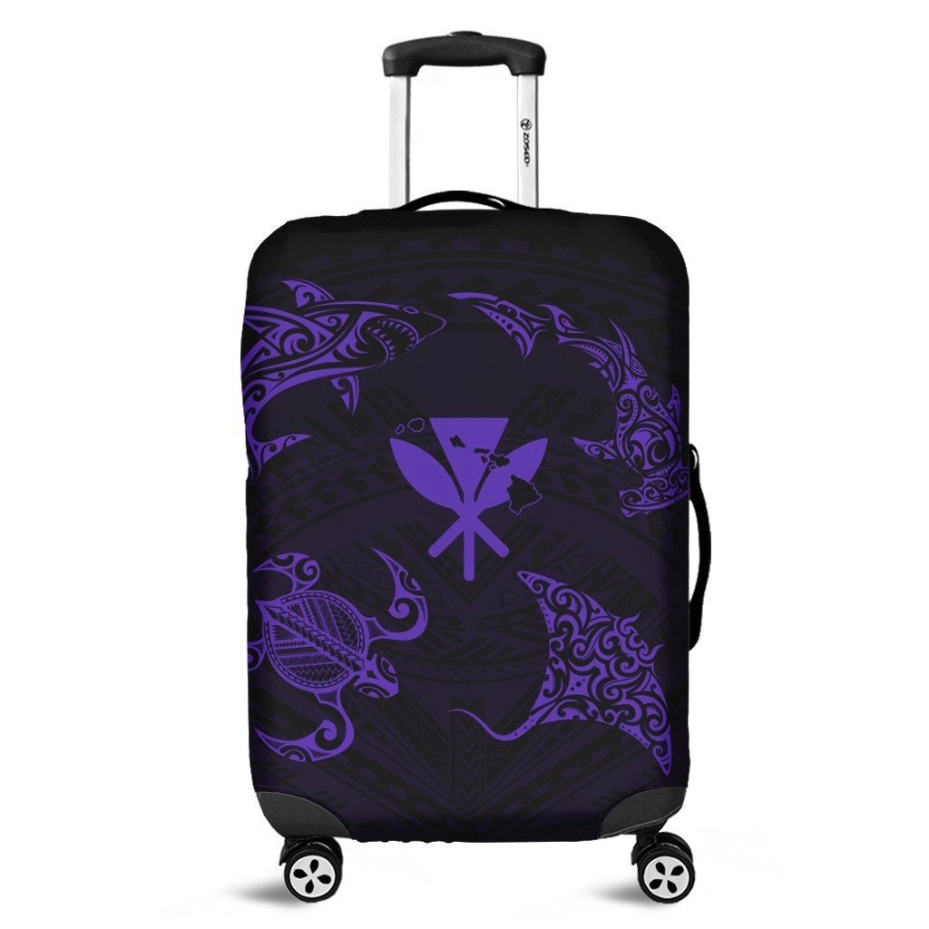 Polynesian Turtle Hammerhead Shark Ray Kanaka Hawaii Luggage Covers Circle Purple - AH Black - Polynesian Pride