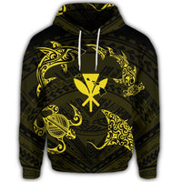 Polynesian Turtle Hammerhead Shark Ray Kanaka Hawaiian Hoodie Circle Yellow - Polynesian Pride