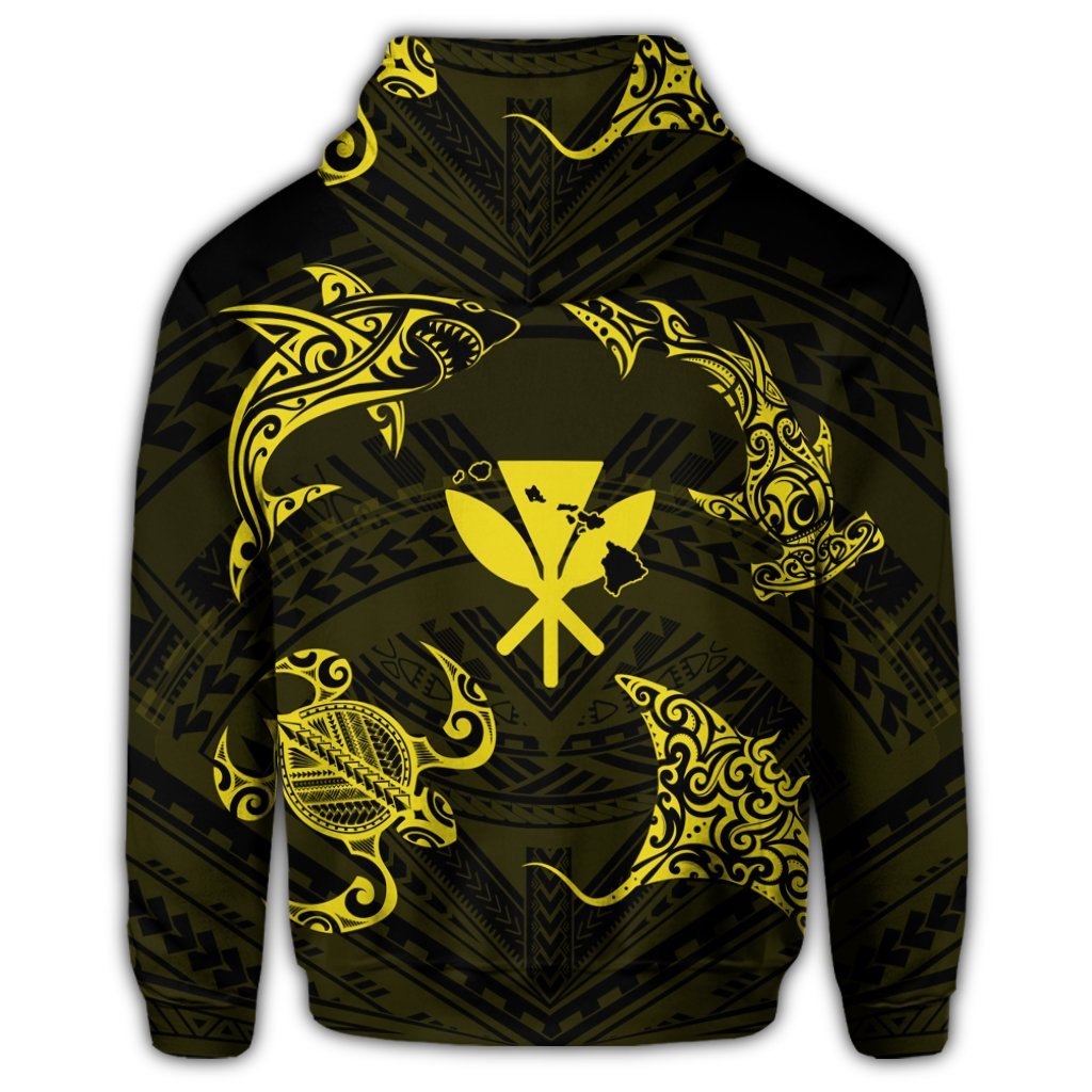 Polynesian Turtle Hammerhead Shark Ray Kanaka Hawaii Zip Hoodie Circle Yellow - Polynesian Pride