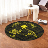 Polynesian Turtle Hammerhead Shark Ray Kanaka Hawaii Round Carpet Circle Yellow - AH - Polynesian Pride