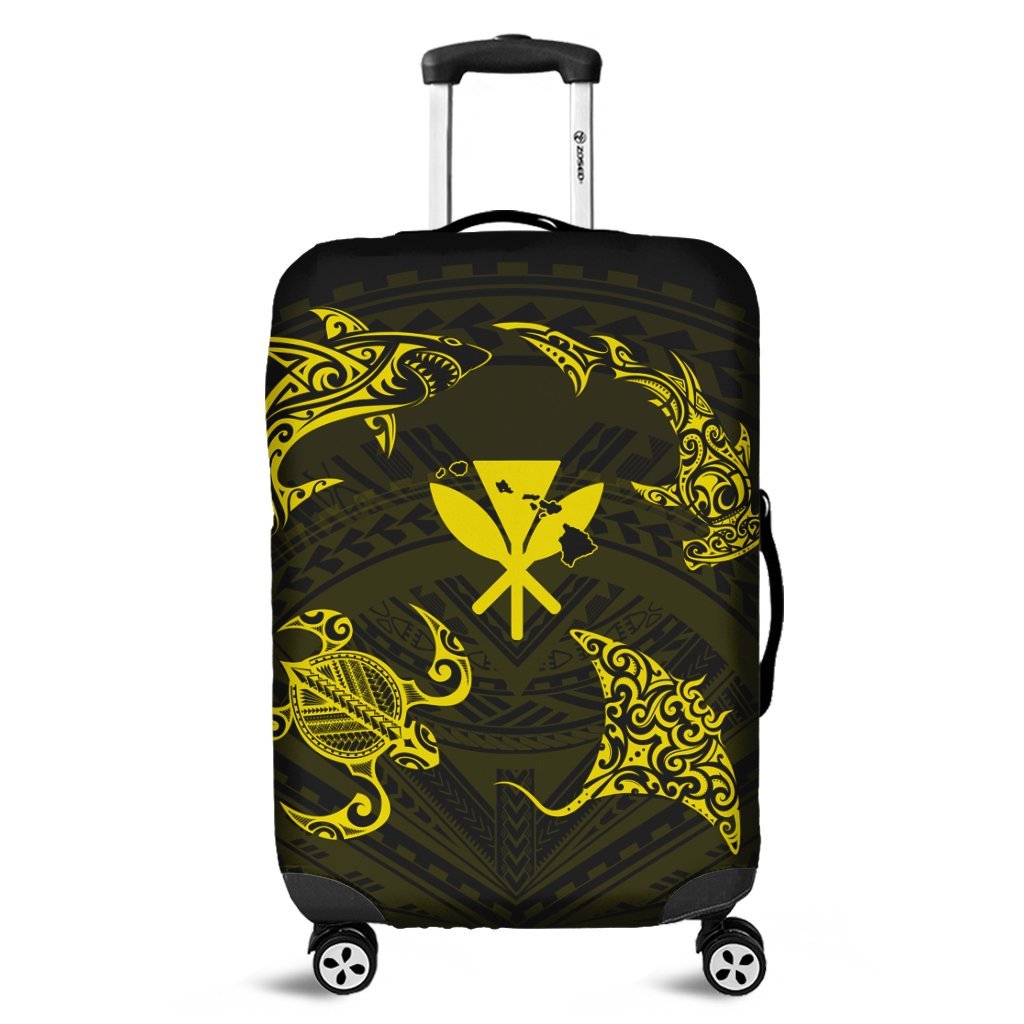 Polynesian Turtle Hammerhead Shark Ray Kanaka Hawaii Luggage Covers Circle Yellow - AH Black - Polynesian Pride