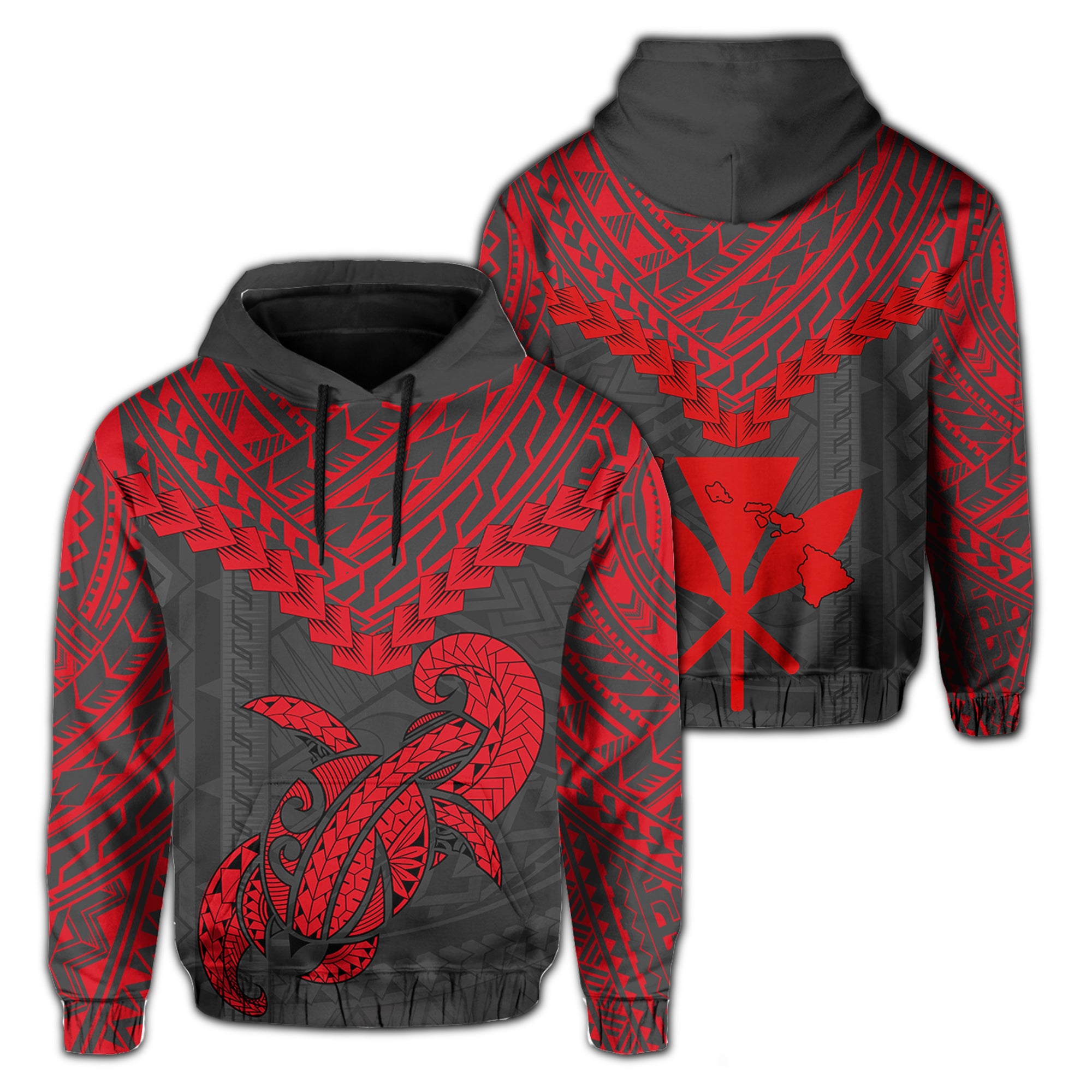 Polynesian Turtle Kanaka Map Hawaii Hoodie Red Ti Style Unisex Red - Polynesian Pride